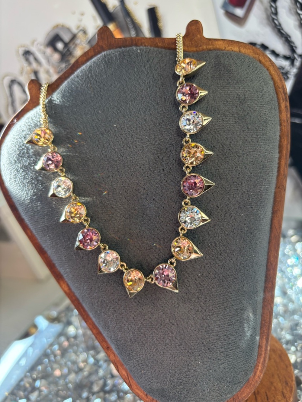 Givenchy multicolor Swarovski crystal necklace in gold tone NWOT - Picture 3 of 12